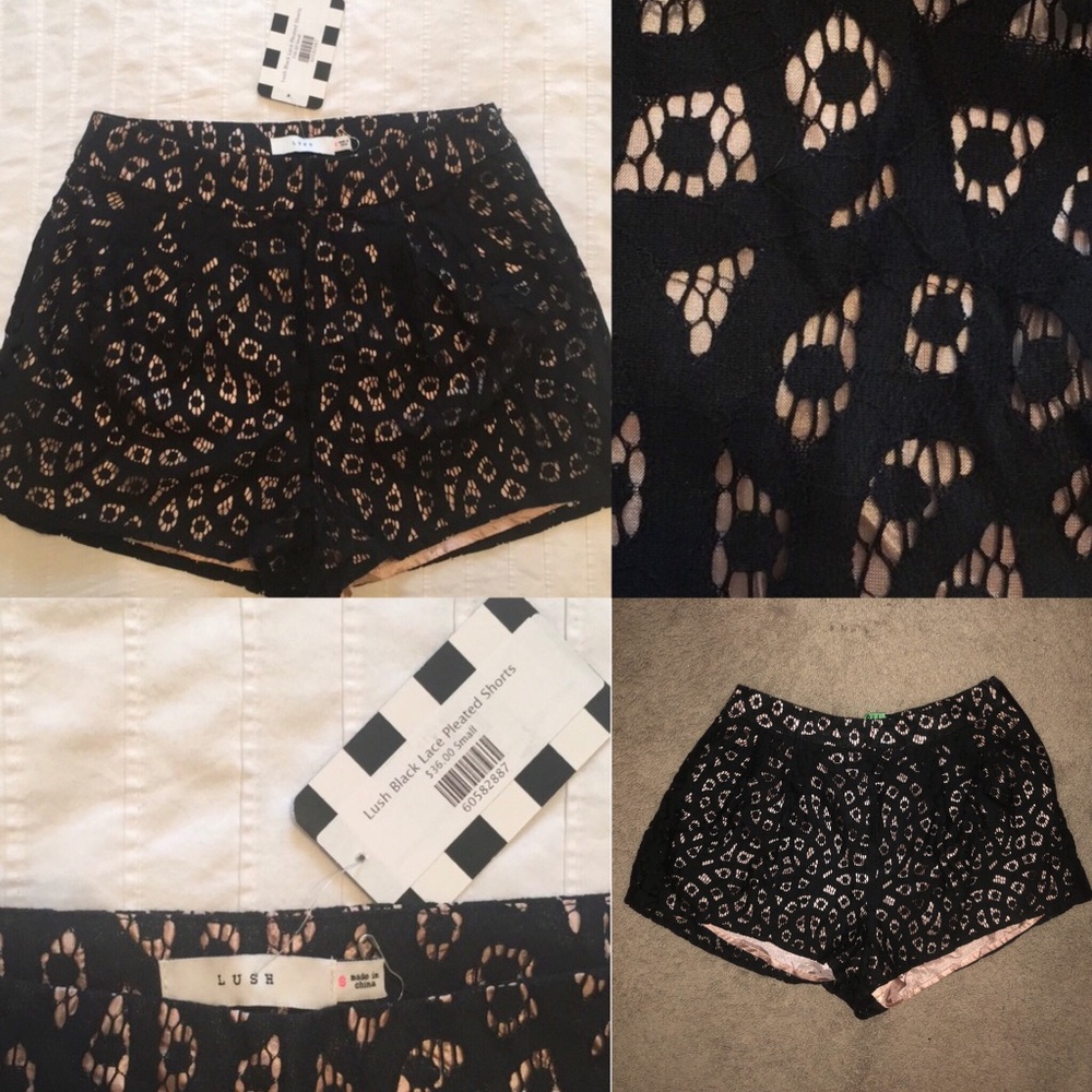 LUSH Black Lace Pleated Shorts | High Waisted